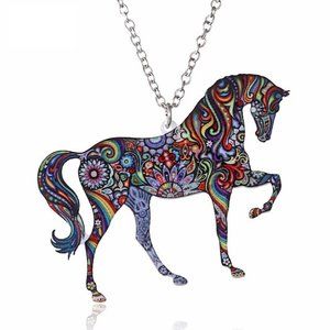Colorful Horse Pony Acrylic Pendant Necklace